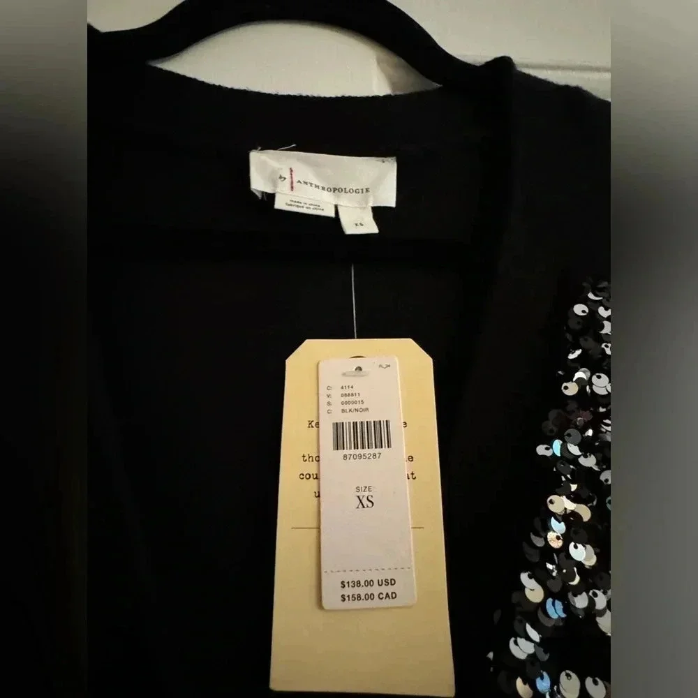 Anthropologie Sequin Button Pocket Cardigan